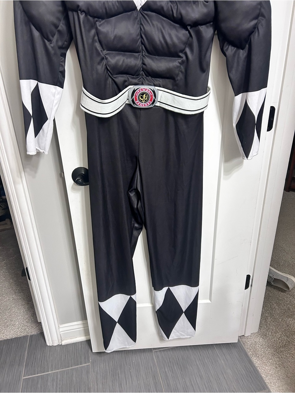 Black & White mens Power Ranger Costume with Muscle Torso and mask - Picture 2 of 6